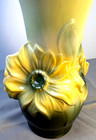 Vintage Royal Copley Ceramic Daisy Vase - Green yellow Glaze - 8 