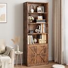 Bookshelf With Door Cabinet 4-tire Open Display Rack Storage Shelf Wood Bookcase