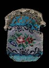 Antique Beaded Purse Multicolor Floral Ornate Silver Frame Dutch Coin Bag