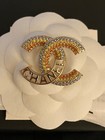 Chanel Cc Logo Crystal Rainbow Gold Tone Brooch Pin Small Size Authentic      Rare
