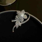 2 40ct Round Lab-created Pearl Diamond Flower Brooch Pin s 14k White Gold Plated
