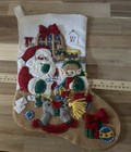Vintage Completed Bucilla Santa s Workshop Stitched Felt Christmas Stocking