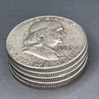  lot Of 5  1953 Franklin Half Dollar Coins - 90  Silver - Ships Fast