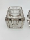 Pair Antique Inkwell  beveled Glass Square Removable Lid Cubist Pattern Excellent