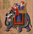 Mughal Miniature Hand Painted India Postcard Elephant 1960 s Calcutta Cancel