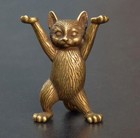 Brass Cat Animal Statue Small Sculpture Tabletop Figurine Home Decor Gifts