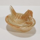 Peach Amber Swirl Glass Miniature Hen On Nest Salt Cellar Trinket Dish