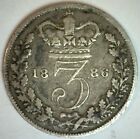 1886 Great Britain Silver 3 Pence Coin Circulated You Grade Victoria Ruler Uk