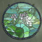 Large Vintage Stained Glass Windows Suncatcher Flowers Round - 18 5 Inch