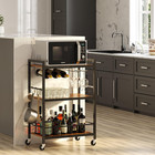 Rolling Bar Cart With Wine Rack   Glass Holder  Mobile Kitchen Serving Beverage 