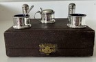 6 Piece Nils Johan Sterling Silver Condiment Set With Cobalt Linings With Case