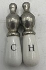 Porcelain And Nickel Plated Hot Cold Water Faucet Handle Set 2-7 8 In Vintage