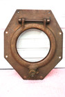 Antique Octagonal Brass Porthole Vintage 5      Glass 12    Overall