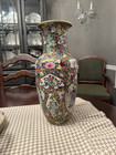 Vintage Rose Medallion Chinese Porcelain Vase 15 3 4    In Tall 