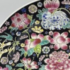 1 Vintage Chinese Famille Noire Mille Fleur Black Flower Porcelain Plate 9   