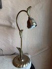 Vintage Brass Casted Metal Gooseneck Electric Table Lamp With Leaves Leaf Design