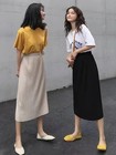 Slimming High Waist A-line Midi Skirt For Plus Size Women Summer Thin Elastic Wa