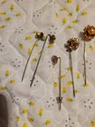10 Vintage Antique Flower Hat Pins Collection Lot