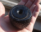 1830s Pontiled Blackglass 3 Mold Blown New England Diamond Geometric Inkwell