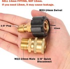 Pressure Washer Quick Connect Fittings  M22 14mm To 3 8  2 Set 
