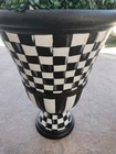 Pair Of Urn Planters Flowerpots Black White Checks Hand Painted Garden 16x16x21 