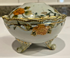 Vintage Nippon Hand Painted Porcelain Hair Receiver Orange Flowers Gold Gilding