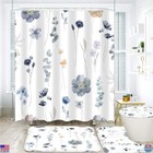 Watercolor Floral Shower Curtain Set With Rugs  Toilet Lid Cover   Hooks