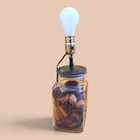 Vintage Glass Apothecary Jar Table Lamp Potpourri Filled Leaf Paper Shade