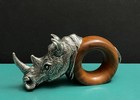 Pewter Wood Horn Rhinoceros African Safari Wildlife Zoo Animal Decor Napkin Ring