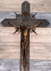 Very Rare Large Antique Catholic Church Altar Metal Crucifix 31  X 15 3 4 