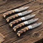 Set Of 5 Pcs Handmade Damascus Steel Folding Knives Wood Handle With Sheaths