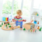 52 Pcs Deluxe Wooden Train Set With Wooden Storage Box Tunnel Compatible