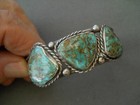 Southwestern Native American Navajo Turquoise 3-stone Row Sterli Silver Bracelet