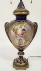 Antique French 19th C Gilt Bronze Cobalt Blue Sevres Porcelain Urn Vase As Lamp