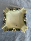 Vintage Porcelain Trinket Dish W  Applied Roses   Thistles     3 5  Square