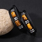 Men s Tiger Eye Stainless Steel Leather Braided Bracelet Magnetic Clasp Bangle