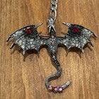 Black Dragon Brooch Pin Rhinestone Gothic Fantasy Keychain Charm Accessory