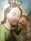 Antique Mexican Catholic Retablo Religious Painting Tin San Jose Y El Ni  o Jesus