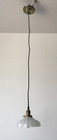 Vtg Hanging Ceiling Light Brass Fixture Scalloped White Glass Shade Old 953-26b