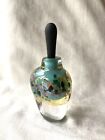 Signed Studio Art Glass Hand Blown Abstract Turquoise Blue  Perfume Bottle