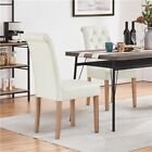 Design Upholstered Parsons Tufted Dining Chairs With Solid Wood Leg  2pcs  Beige