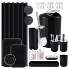 24 Pcs Black Bathroom Bathroom Set shower Curtain bath Rugs Black   Sliver