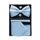 Mens Tie Set - Plain Satin Formal Necktie And Bow Tie With Pocket Light Blue