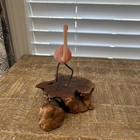 Vintage John Perry Pink Flamingo On Burl Wood Sculpture Florida Decor Leg Up