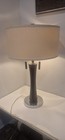 Vintage Mid Century Modern Style Faux Teak Table Lamp Chrome Base