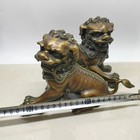 A Pair Vintage Collectible Chinese Copper Bronze Brass Lion Ornament Statues