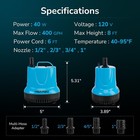 Submersible Water Pump 400gph 40w 8ft Lift Pond Fountain Aquarium Waterfall Fish
