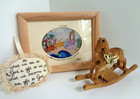 Lot 3 Baby Nursery Goldfarb Picture Wood Rocking Horse Figurine Pillow Ornament
