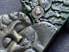 Vtg Chema Mexican Folk Art Mirror Signed Green Wood Pewter Milagros Wall Decor