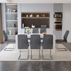 71  Dining Table Set W 8 Chairs Dark Gray Pu Chairs White Marble Mdf Living Room